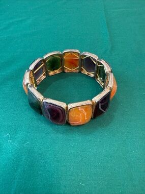 Multicolor Tile Stretch Bracelet with Gold-Tone Settings